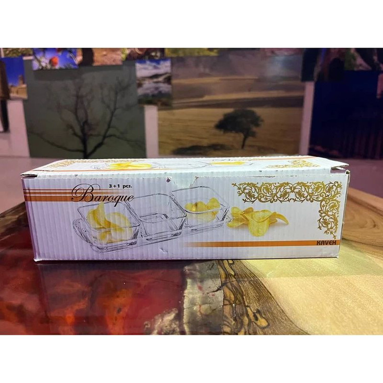 ظرف اردوخوری4 تکه طرح باروک کریستال بلور مناسب سرو صبحانه، آجیل و ترشیجات، قابل شستشو با دست و ماشین ظرفشویی