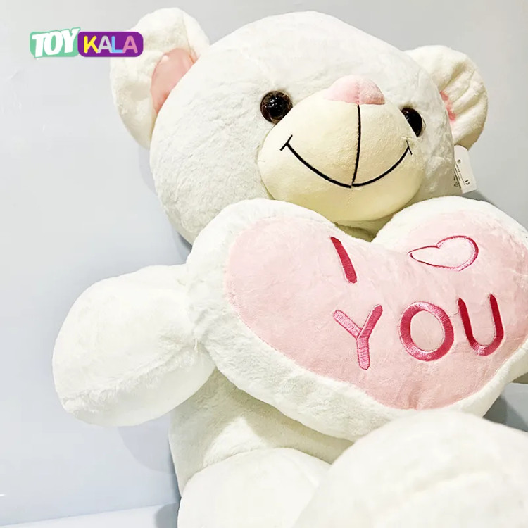 عروسک خرس قلب به دست سفید سایز بزرگ 100 سانتیمتر