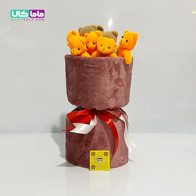 بوکت دسته گل قهوه ای عروسک خرس تدی کد 12