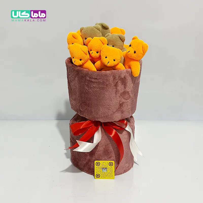 بوکت دسته گل قهوه ای عروسک خرس تدی کد 12