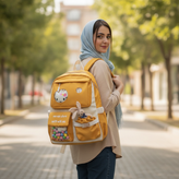 کولهپشتی دخترانه کودک صورتی فانتزی طرح کیتی و خرگوش