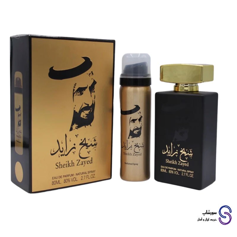 عطر ادکلن شیخ زاید Sheikh Zayed  طلایی،مشکی برند ارض الخلیج 80 میل