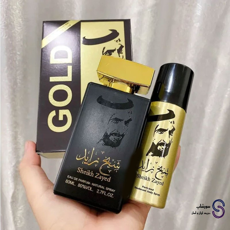 عطر ادکلن شیخ زاید Sheikh Zayed طلایی،مشکی برند ارض الخلیج 80 میل