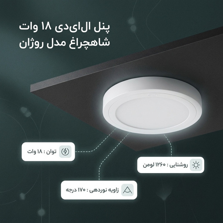 پنل ال ای دی 18 وات شاهچراغ مدل روژان طرح روکار گرد