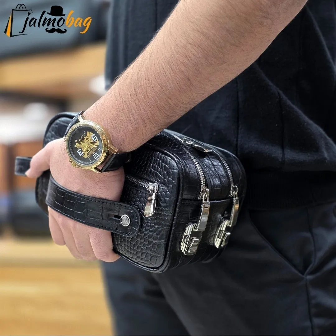کیف دستی چرم طبیعی چرم ظفر دو خانه 21 سانتی متری