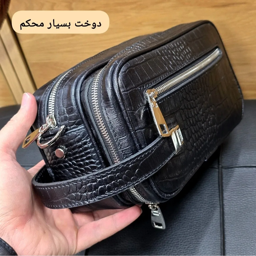 کیف دستی و دوشی چرم طبیعی گاوی دو خانه مدل شوزبگ
