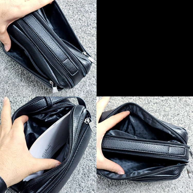 کیف دستی مردانه چرم صنعتی ضد خش دو خانه مدل شوزبگ