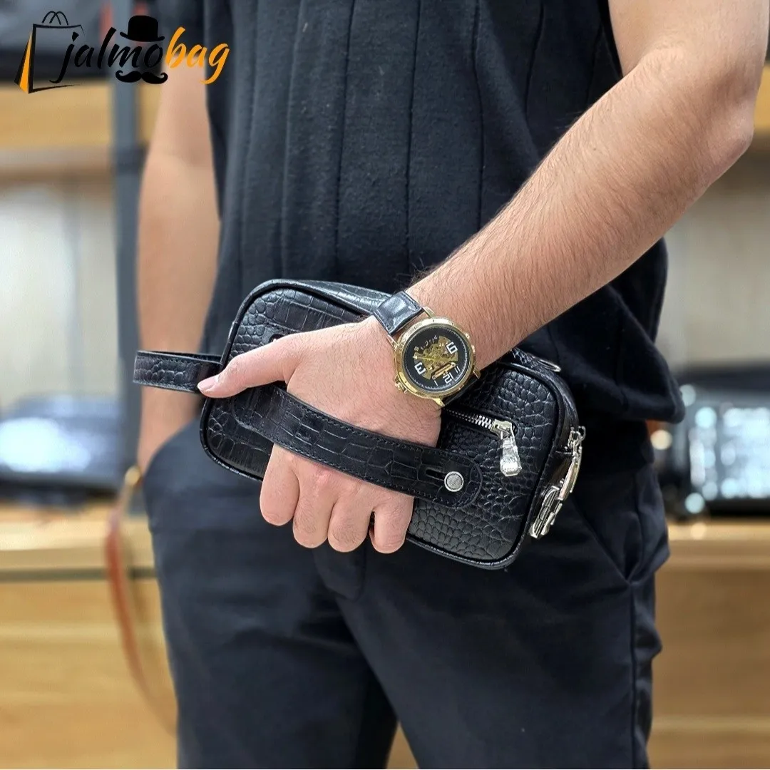 کیف دستی چرم طبیعی چرم ظفر دو خانه با جاکارتی و رمزدار
