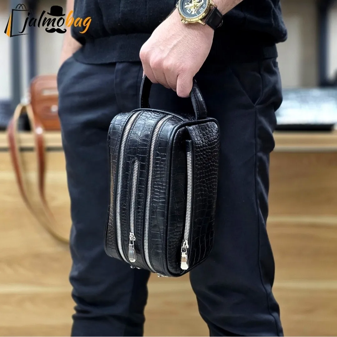 کیف دستی چرم طبیعی چرم ظفر دو خانه با جاکارتی و رمزدار