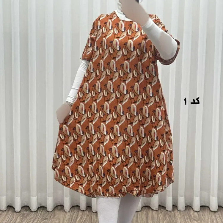 پیراهن ساحلی زنانه نخی آستین کوتاه فری سایز مناسب تا سایز 52 (3)