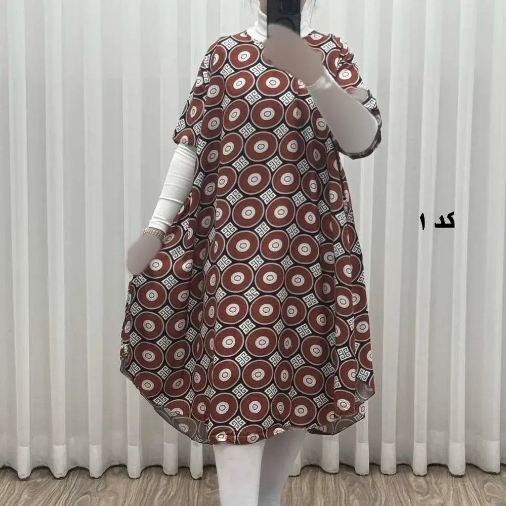 پیراهن ساحلی زنانه نخی آستین کوتاه فری سایز مناسب تا سایز 52 (2)