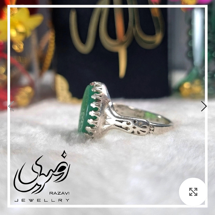 انگشتر نقره زنانه عقیق سبز با حکاکی یا زهرا دستساز عیار 925