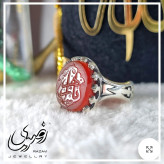 انگشتر نقره زنانه عقیق سرخ با حکاکی یا زهرا دستساز عیار 925