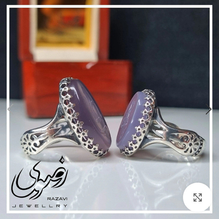 ست انگشتر نقره روس مردانه و زنانه با سنگ عقیق سوسنی و حکاکی دست استاد