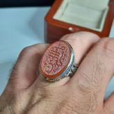 انگشتر مردانه نقره 925 عقیق سرخ با حکاکی دستی امیرالمومنین اثر استاد فتح