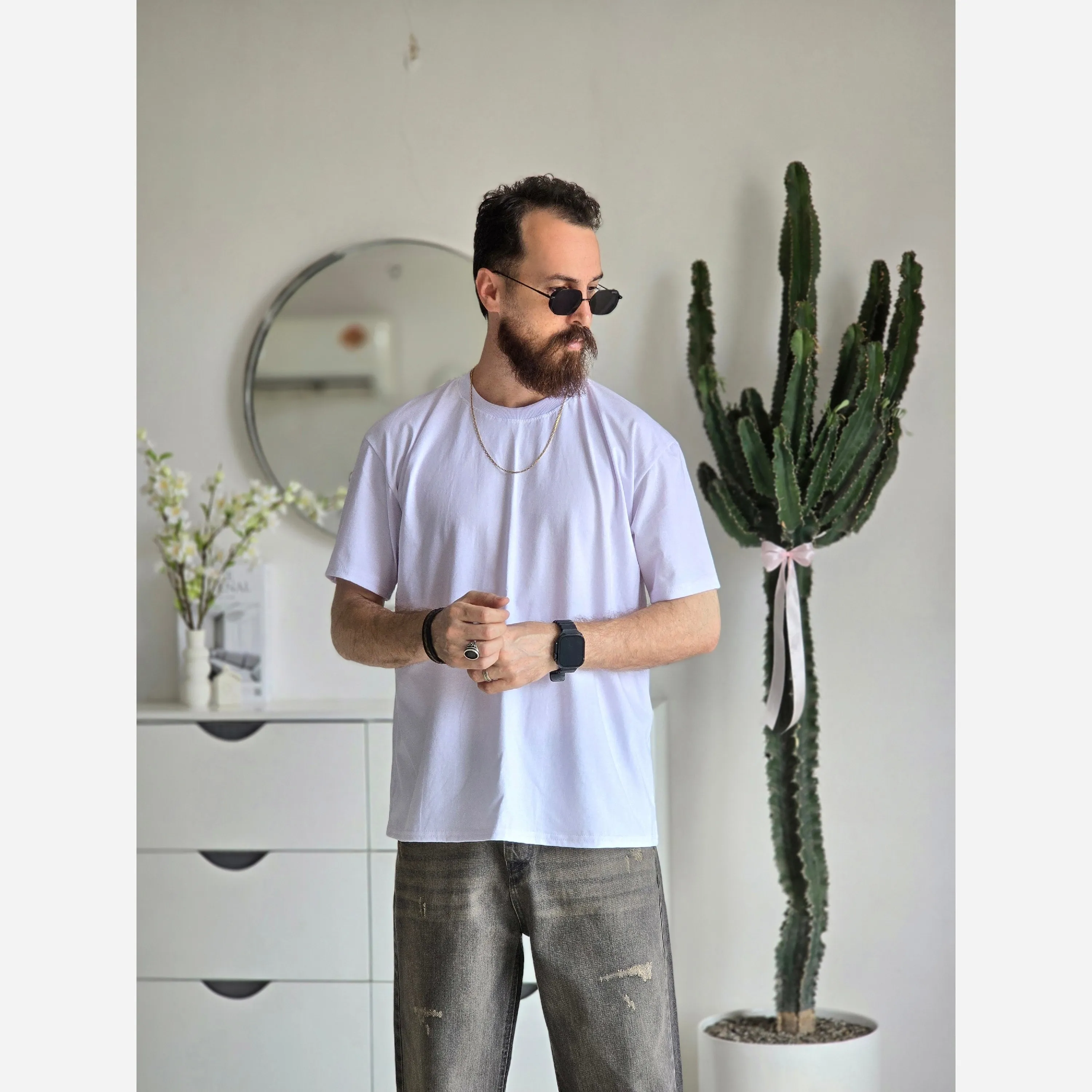 تیشرت مردانه و زنانه آستین کوتاه جنس پنبه سوپر در رنگهای سفید و مشکی سایز XL تا XXXL