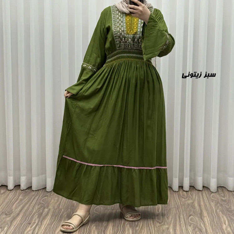 پیراهن نخی گلدوزی زنانه و دخترانه فری سایز مدل نازی کد 1778