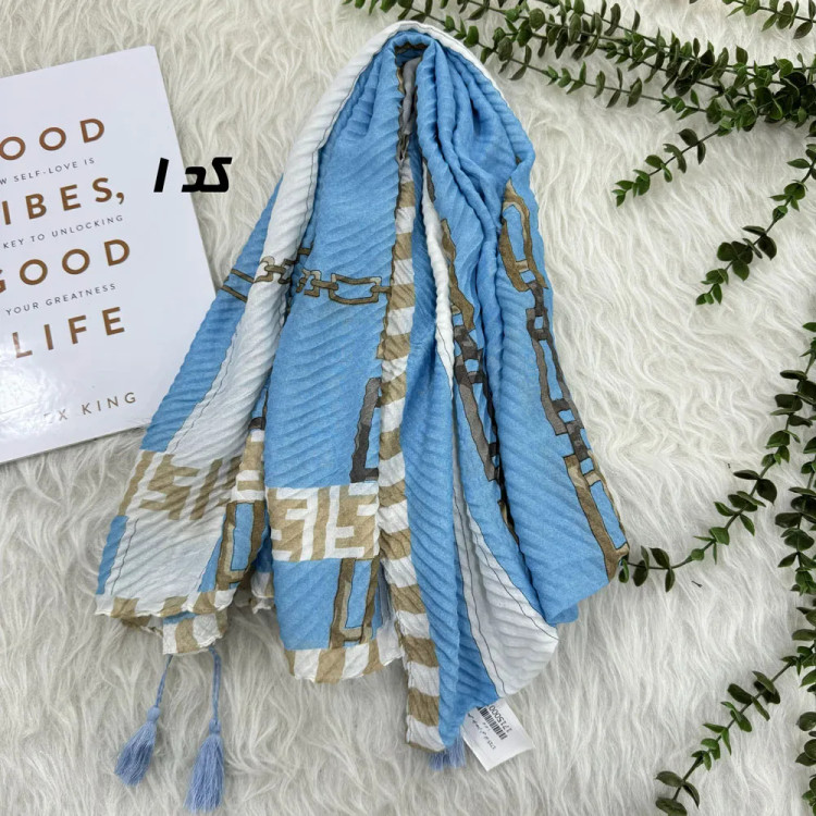 شال نخی طرحدار آبی قواره 200 در 60 سانتیمتر