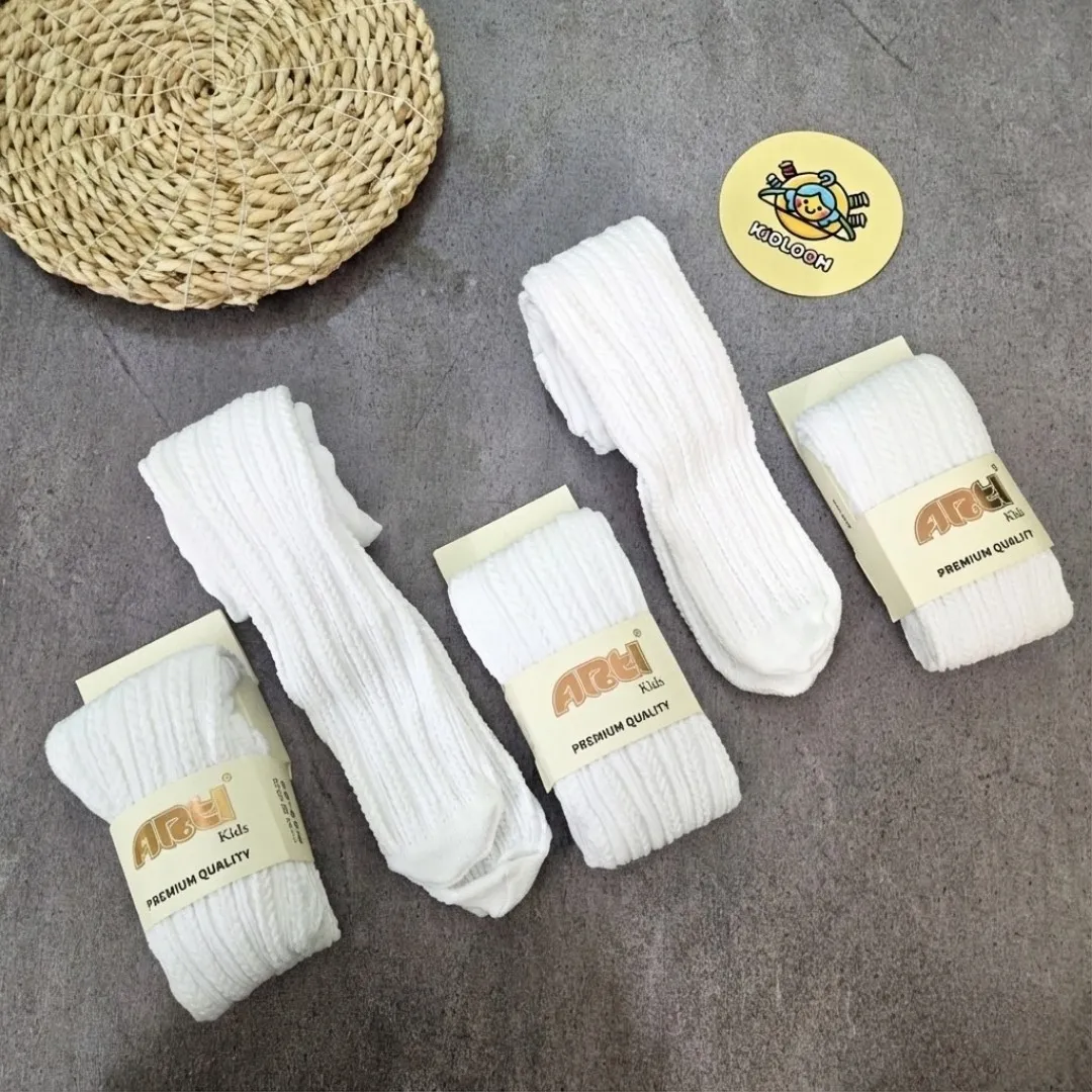 جوراب ساق بلند دخترانه طرح بافتنی نخ پنبه ای لطیف مناسب 2 تا 10 سال