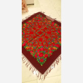 روسری ترکمنی پشمی اصل قرمز برند Pavlovo Posad قواره 148 در 148 سانتیمتر