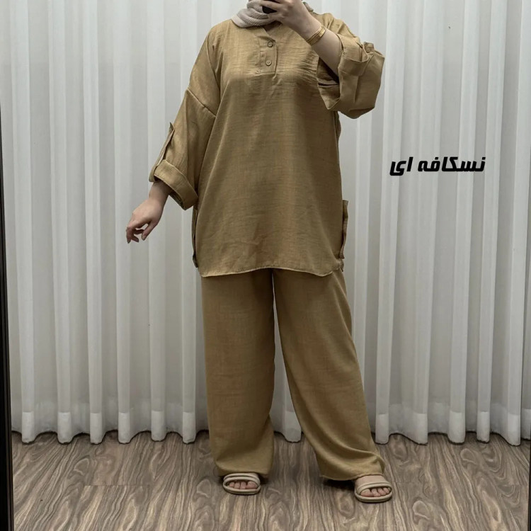 ست بلوز و شلوار زنانه مدل پانچی جنس شانتون فری سایز مناسب تا 52