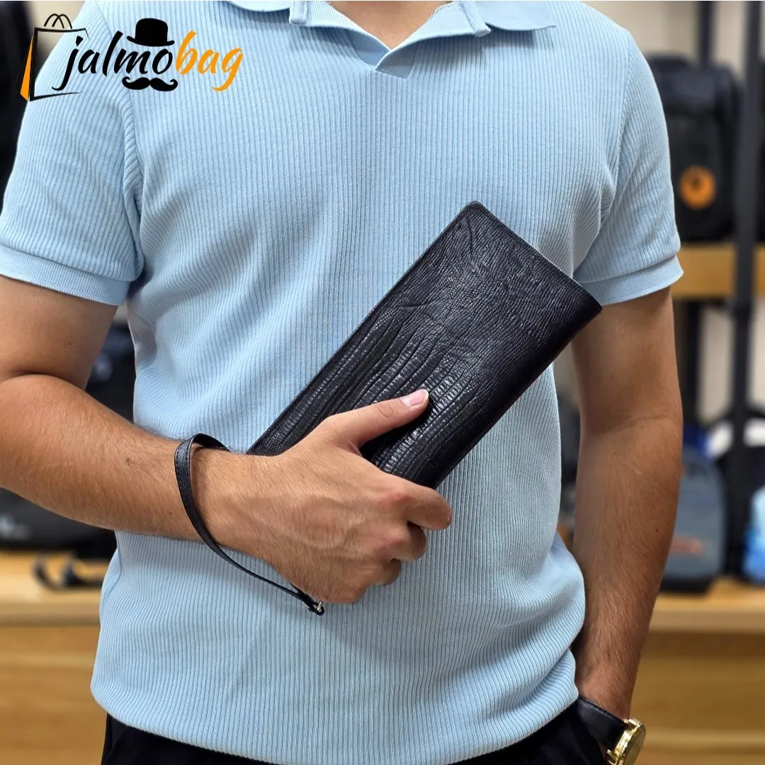 کیف دسته چک چرم طبیعی گاوی مردانه با جای کارت و موبایل