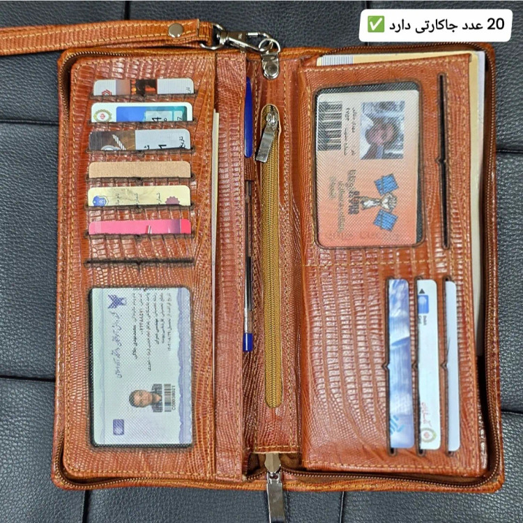 کیف دسته چک چرم طبیعی گاوی مردانه با جای کارت و موبایل