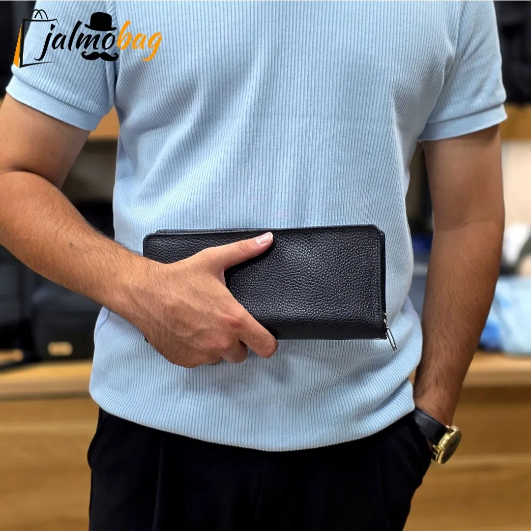 کیف دسته چک چرم طبیعی گاوی مردانه با جای کارت و موبایل