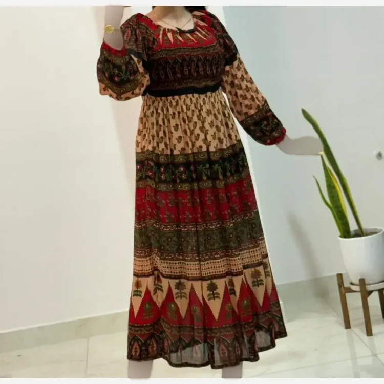 پیراهن ساحلی زنانه نخ کریشه هندی فری سایز تا 52 قد 137
