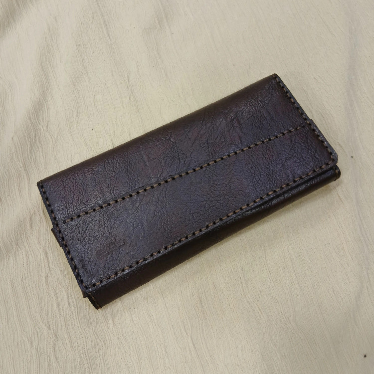 کیف پول و موبایل سه لت چرم صنعتی بند دار و جاکلیدی مشکی و قهوه ای زنانه و مردانه