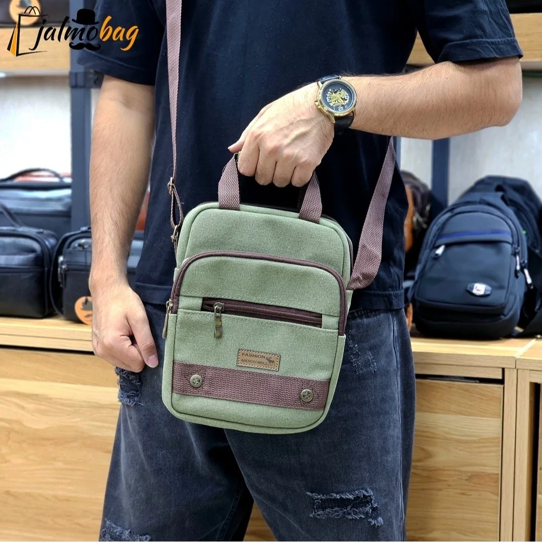 کیف دوشی برزنت ضخیم دو خانه دارای محفظه تبلت