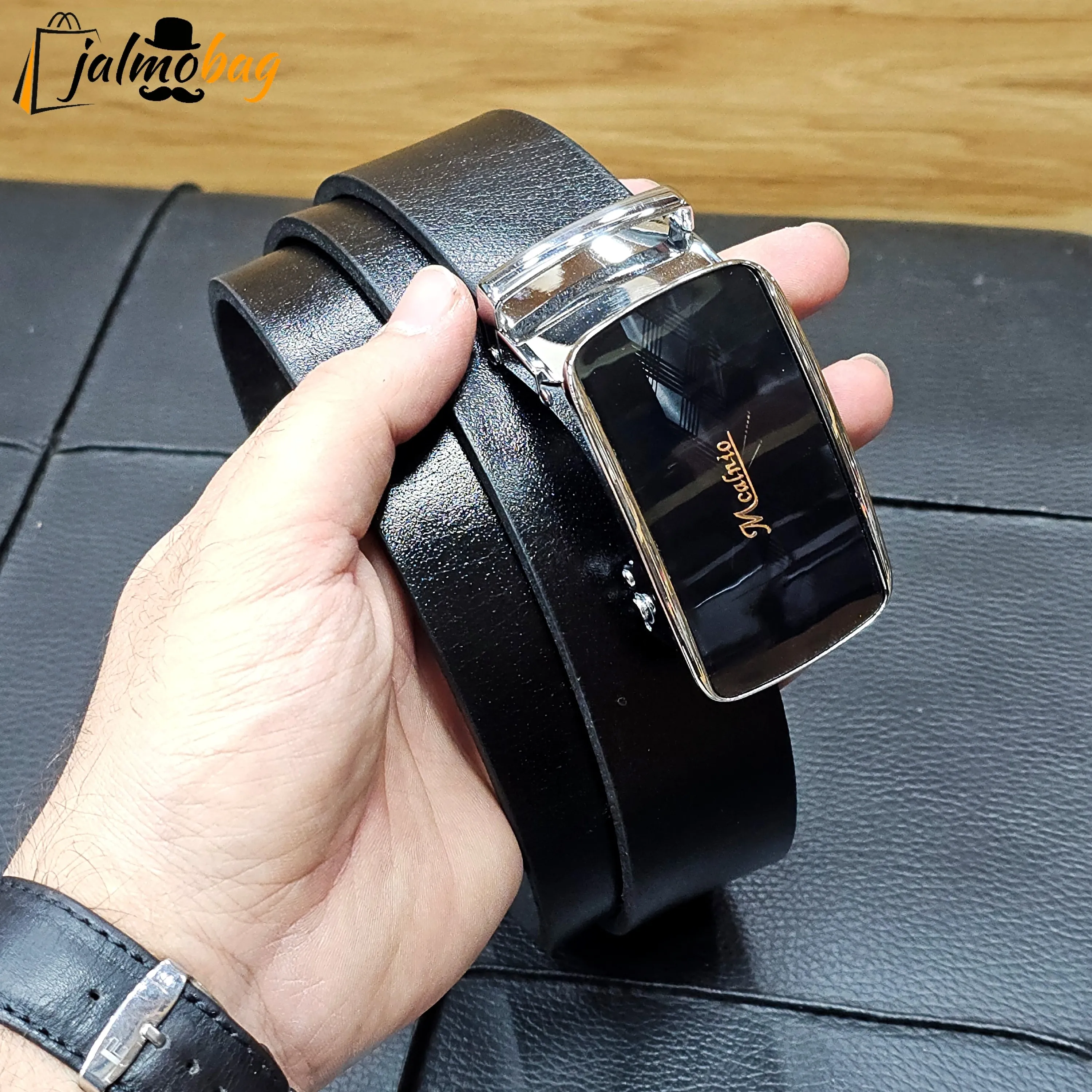 کمربند ریلی چرم طبیعی گاوی 3.5 سانت طول 125 سانتیمتر