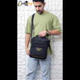 کیف دوشی و دستی مردانه برزنتی دیبا خارجی سه خانه مشکی سایز بزرگ