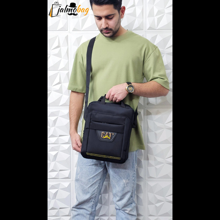 کیف دوشی و دستی مردانه برزنتی دیبا خارجی سه خانه مشکی سایز بزرگ