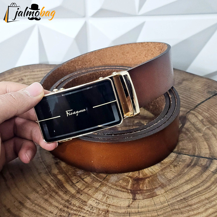 کمربند ریلی چرم طبیعی گاوی 3.5 سانت طول 125 سانتی متر سگک خارجی