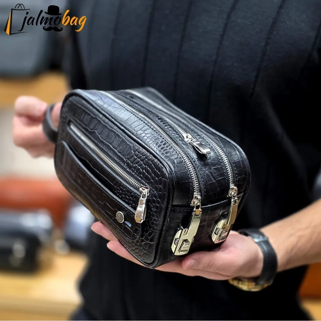 کیف دستی چرم طبیعی چرم ظفر دو خانه 21 سانتی متری