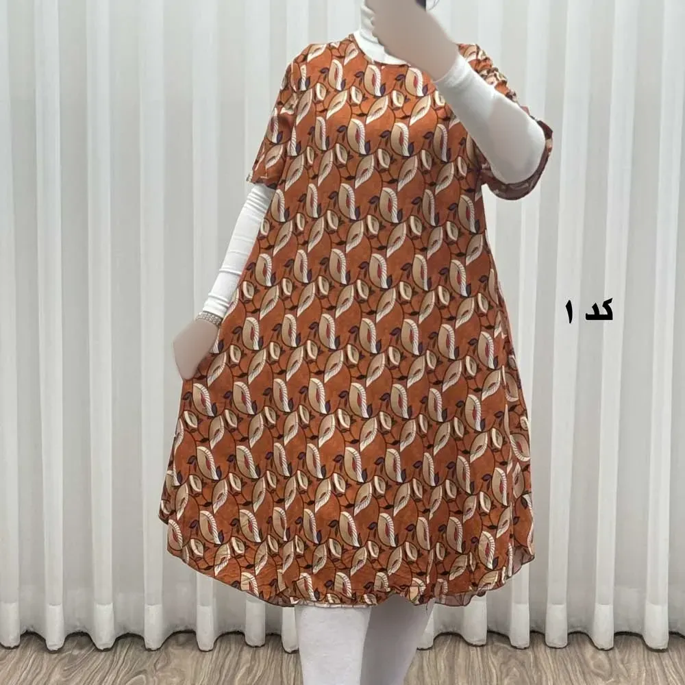 پیراهن ساحلی زنانه نخی آستین کوتاه فری سایز مناسب تا سایز 52 (4)