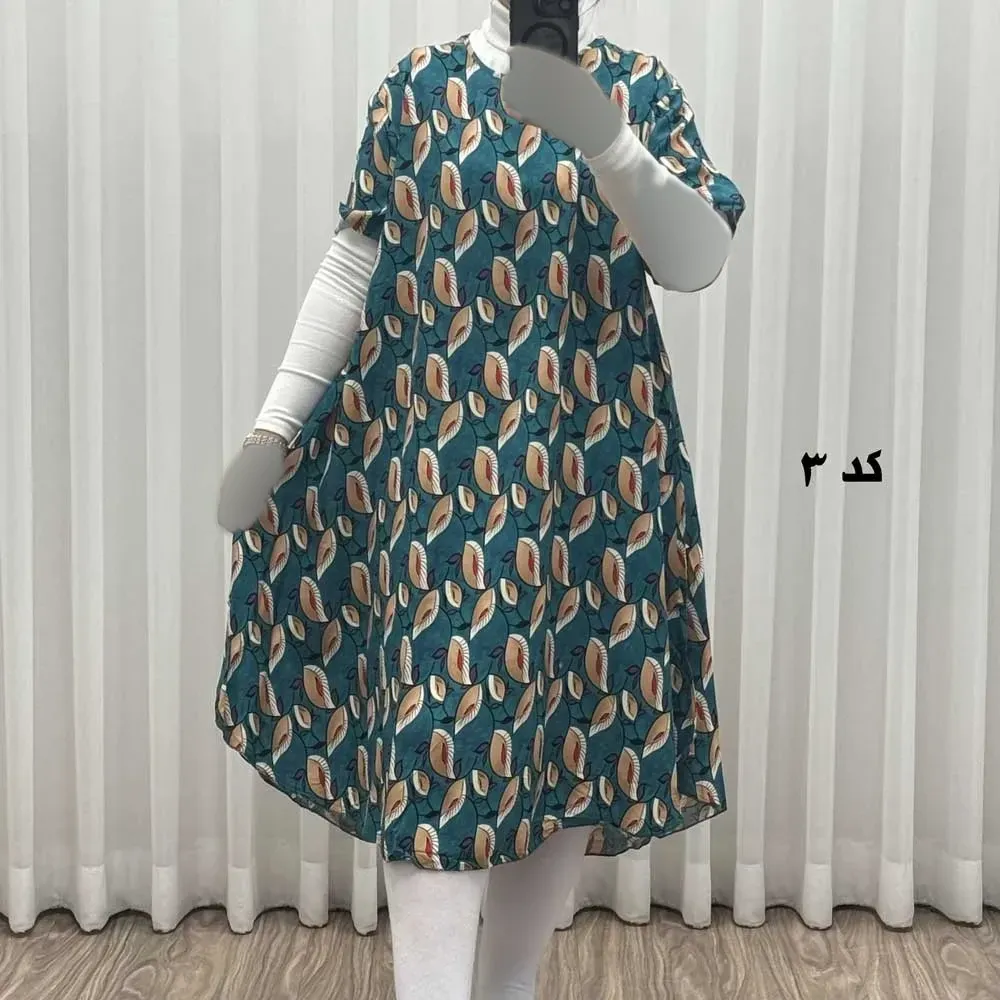 پیراهن ساحلی زنانه نخی آستین کوتاه فری سایز مناسب تا سایز 52 (4)
