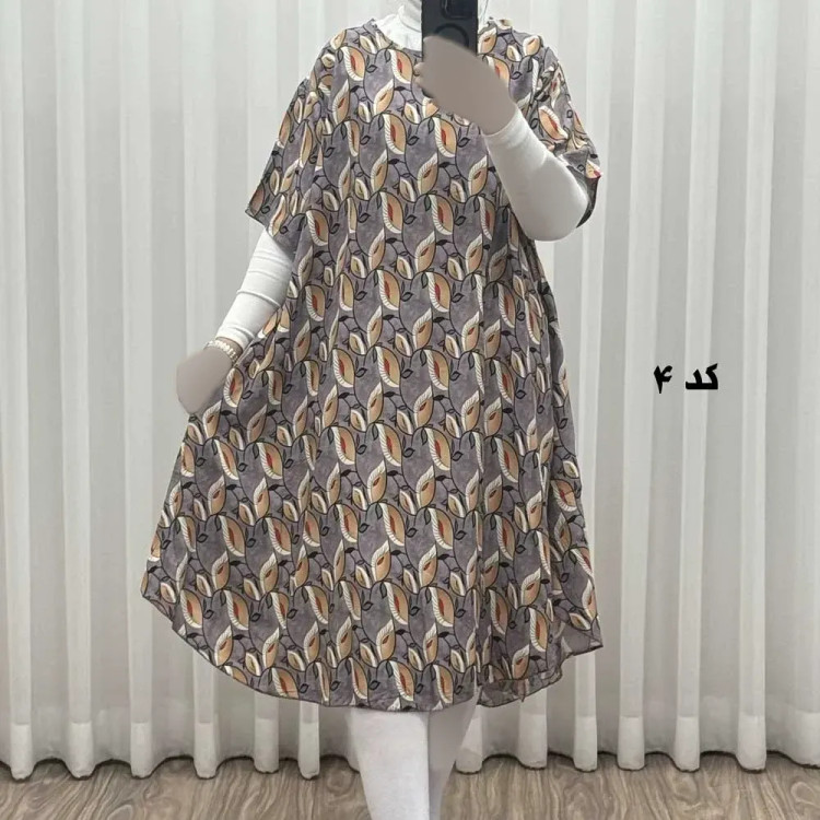 پیراهن ساحلی زنانه نخی آستین کوتاه فری سایز مناسب تا سایز 52 (4)