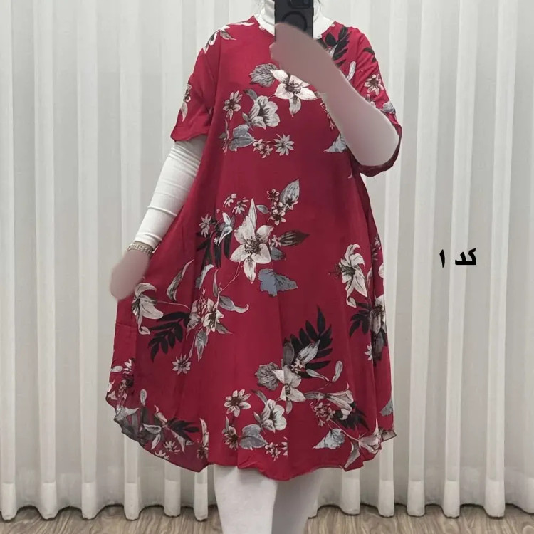 پیراهن ساحلی زنانه نخی آستین کوتاه فری سایز مناسب تا سایز 52 (3)