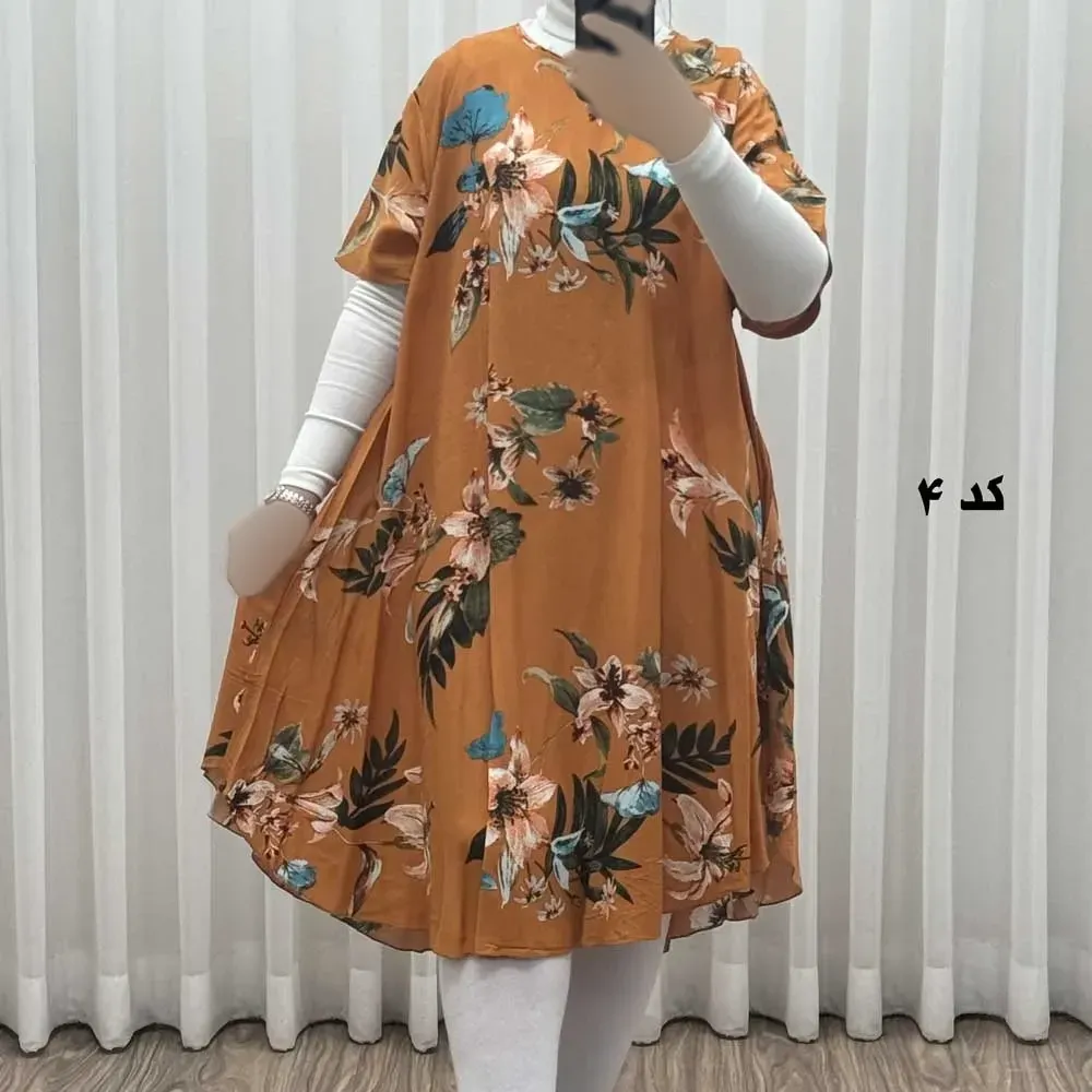 پیراهن ساحلی زنانه نخی آستین کوتاه فری سایز مناسب تا سایز 52 (3)