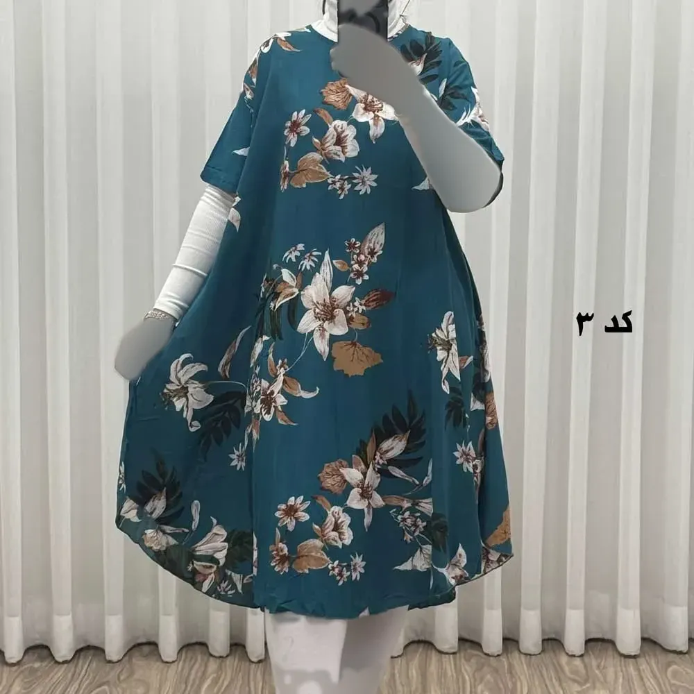 پیراهن ساحلی زنانه نخی آستین کوتاه فری سایز مناسب تا سایز 52 (3)