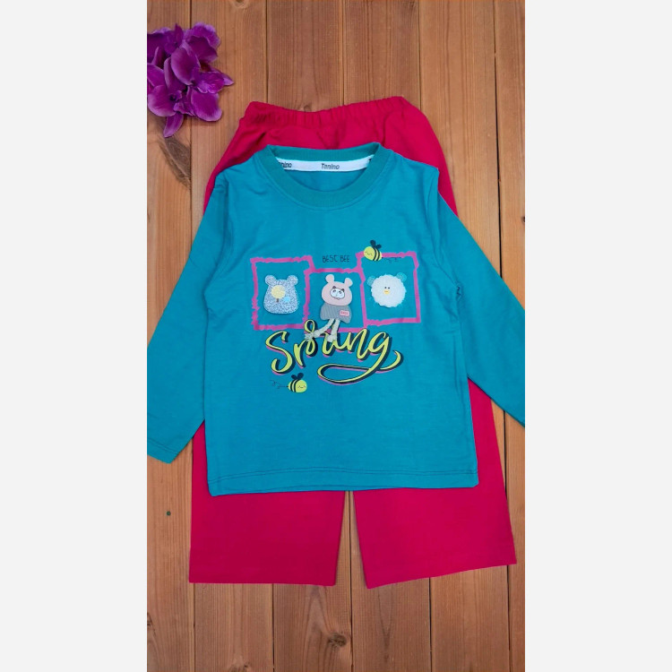 ست بلوز پنبه یک رو و شلوار لینن دخترانه طرح عروسکی