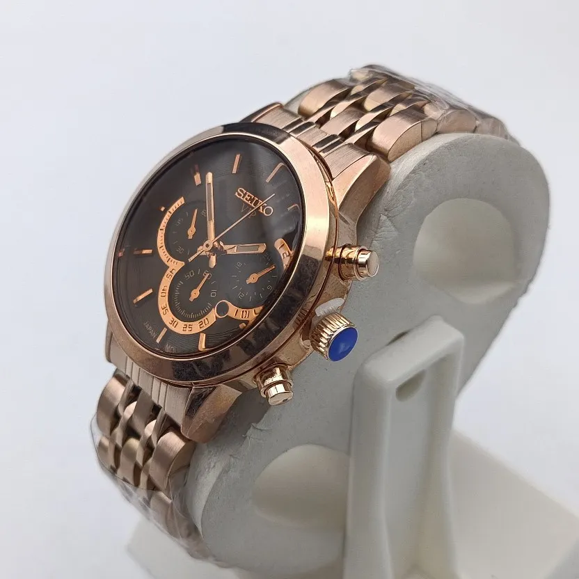 ساعت مچی زنانه سیکو طرح سه موتور صفحه مشکی رزگلد با تقویم و موتور ژاپن (3)