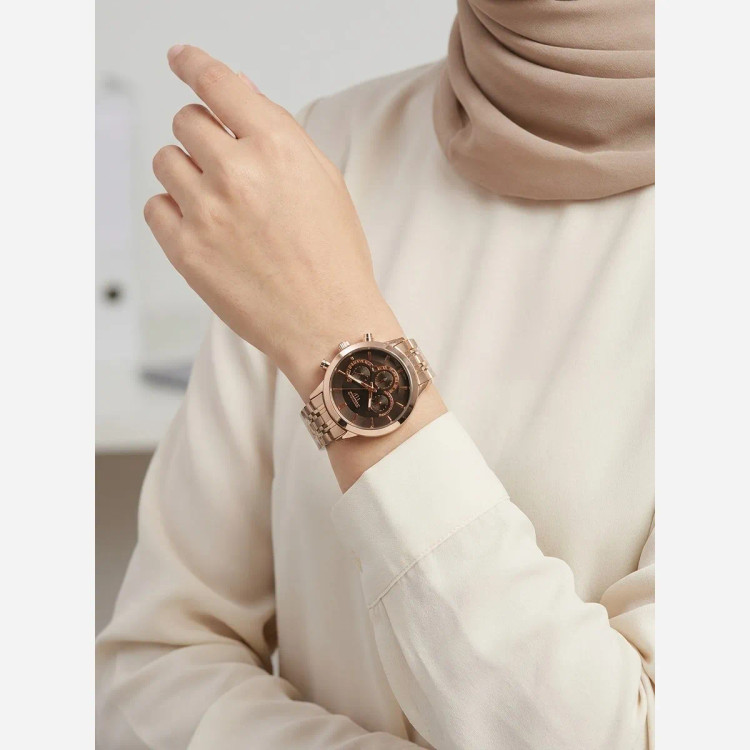 ساعت مچی زنانه سیکو طرح سه موتور صفحه مشکی رزگلد با تقویم و موتور ژاپن (3)