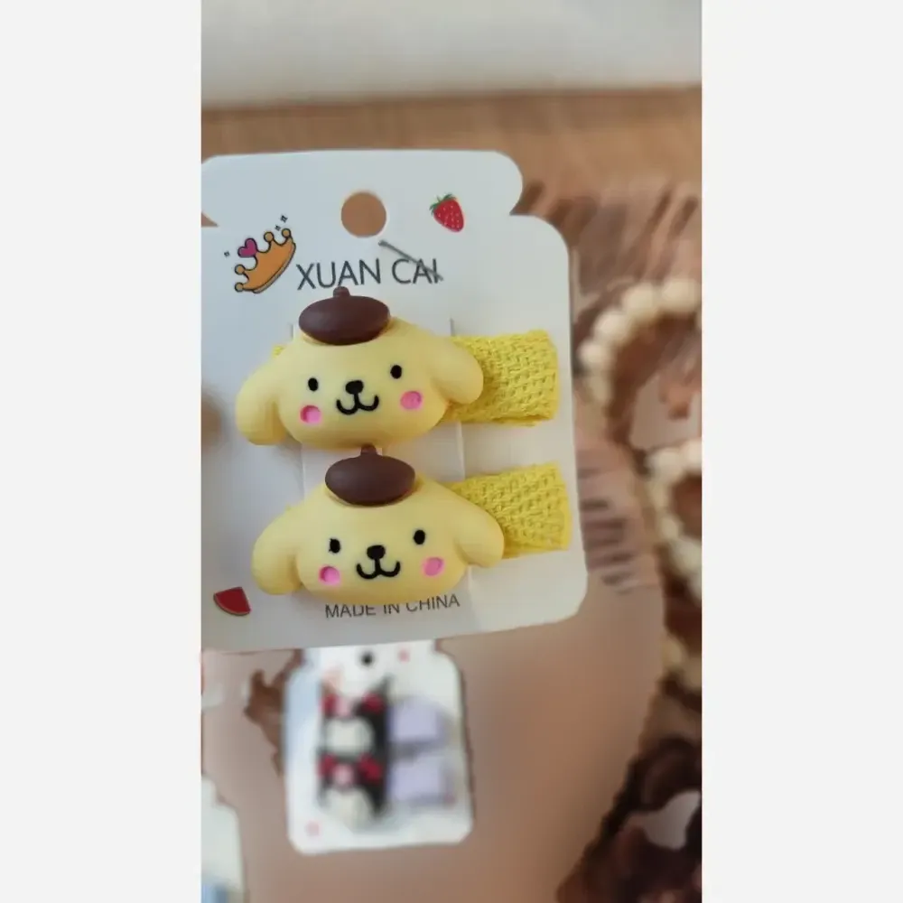 گیره مو طرح کرومی و سانریو مدل فلزی روکش پارچه ای بسته دو عددی