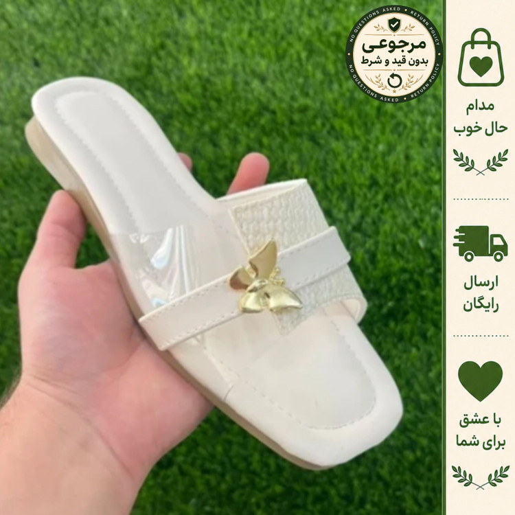 دمپایی زنانه روفرشی فانتزی مدل Roze با رویه چرم و زیره سبک