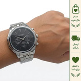 ساعت مردانه بلیزر استیل صفحه مشکی طرح سه موتور رفرانس 3139 تقویم دار