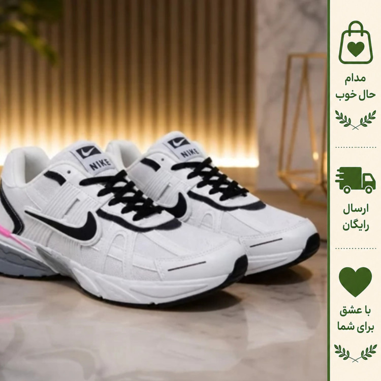 کتانی نایک مدل V2K زنانه رویه مش و چرم مصنوعی زیره EVA سفید مشکی
