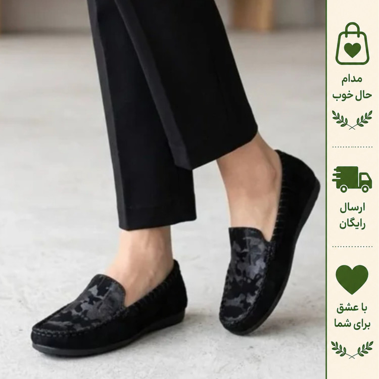 کفش کالج زنانه مشکی چرم مصنوعی تخت و طبی با زیره ضد لغزش و انعطافپذیر